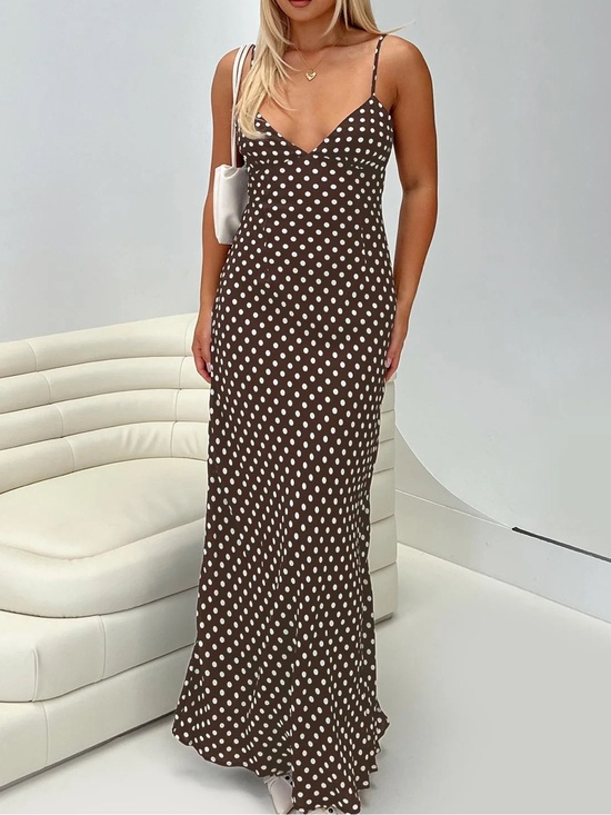 Princess Polly Dresses & Skirts - Princess Polly Jorjana Maxi Dress Brown / White Polka Dot